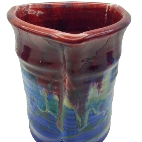 Red Blue Studio Art Pottery Vase Drip Large Stoneware Ceramic Holder Iowa Corbin - Picture 10 of 12